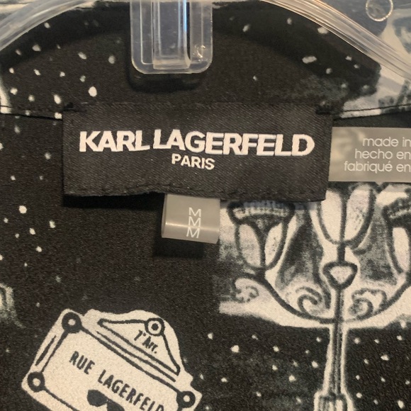 Karl Lagerfeld Set of 2 Black & White Abstract Building Button Down Blouse Sz M - Picture 4 of 16